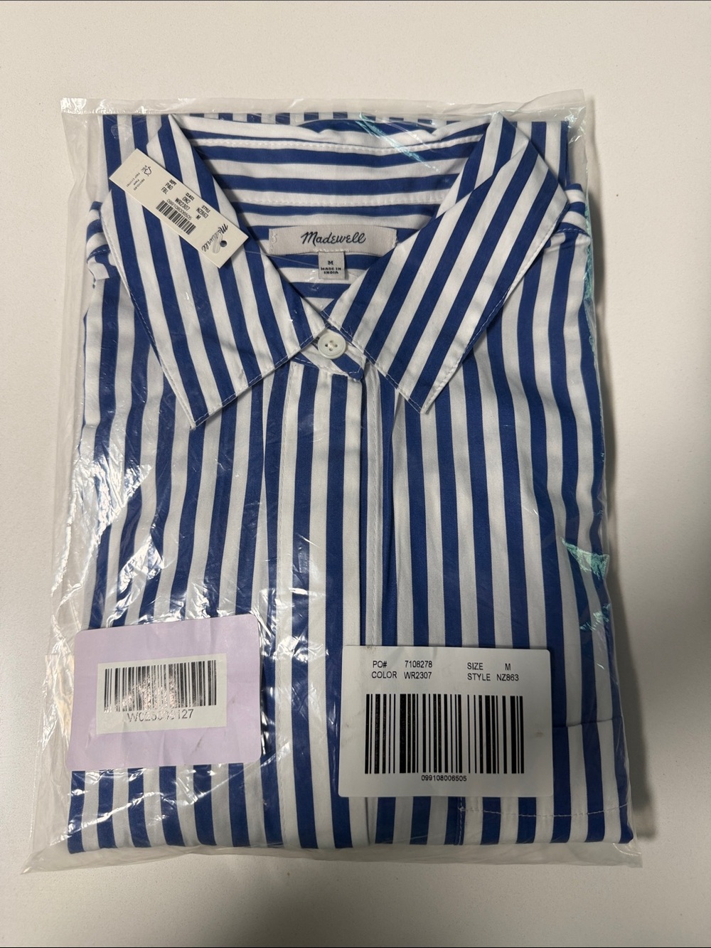 Madewell Blue and White Vertical Stripe Button-Down Shirt - Picture 3 of 4
